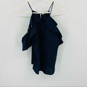 Karina Grimaldi Blue Linen Cold Shoulder Blouse Medium